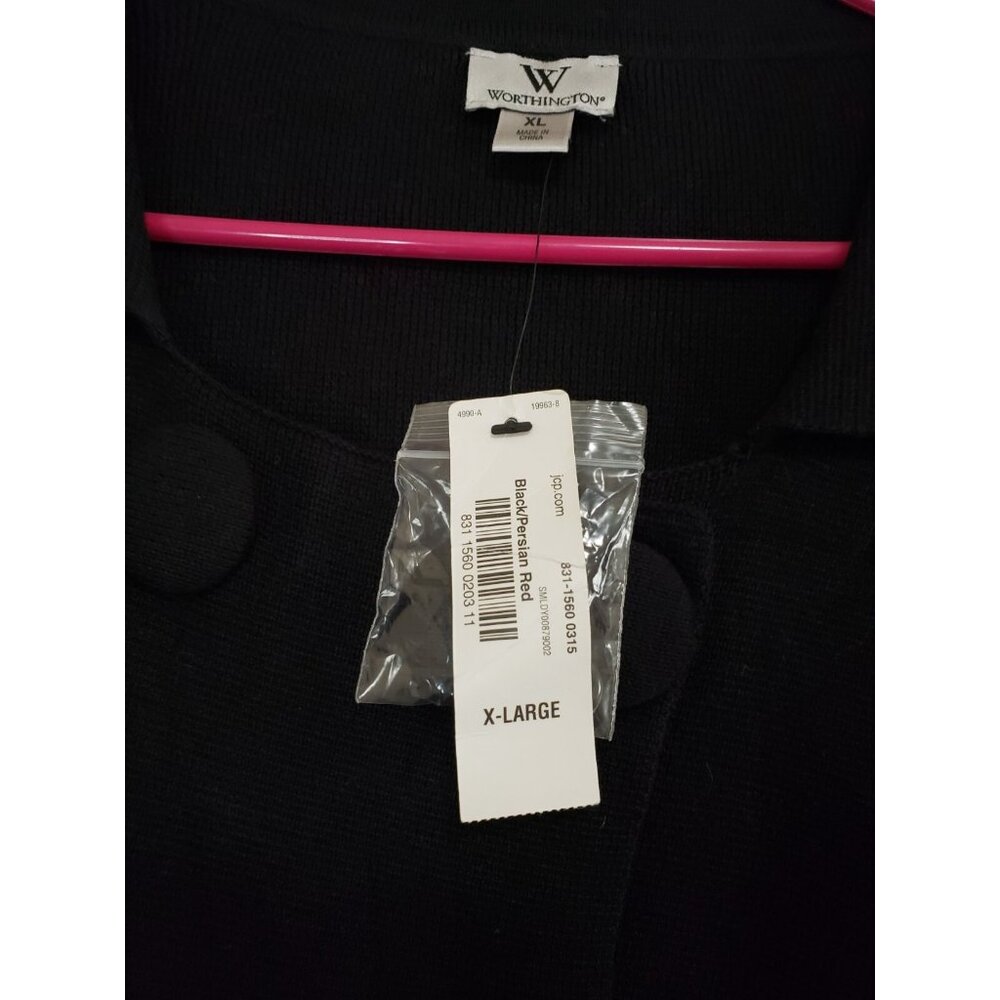 Worthington Womens XL Sweater Jacket Top Colorblock Cotton Black Persian Red NWT - Picture 6 of 7